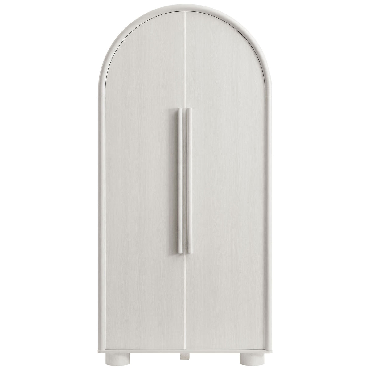 Front view of Bellamy ash arched storage cabinet with clean double doors and modern look || EEI-7313-ASH || front_studio