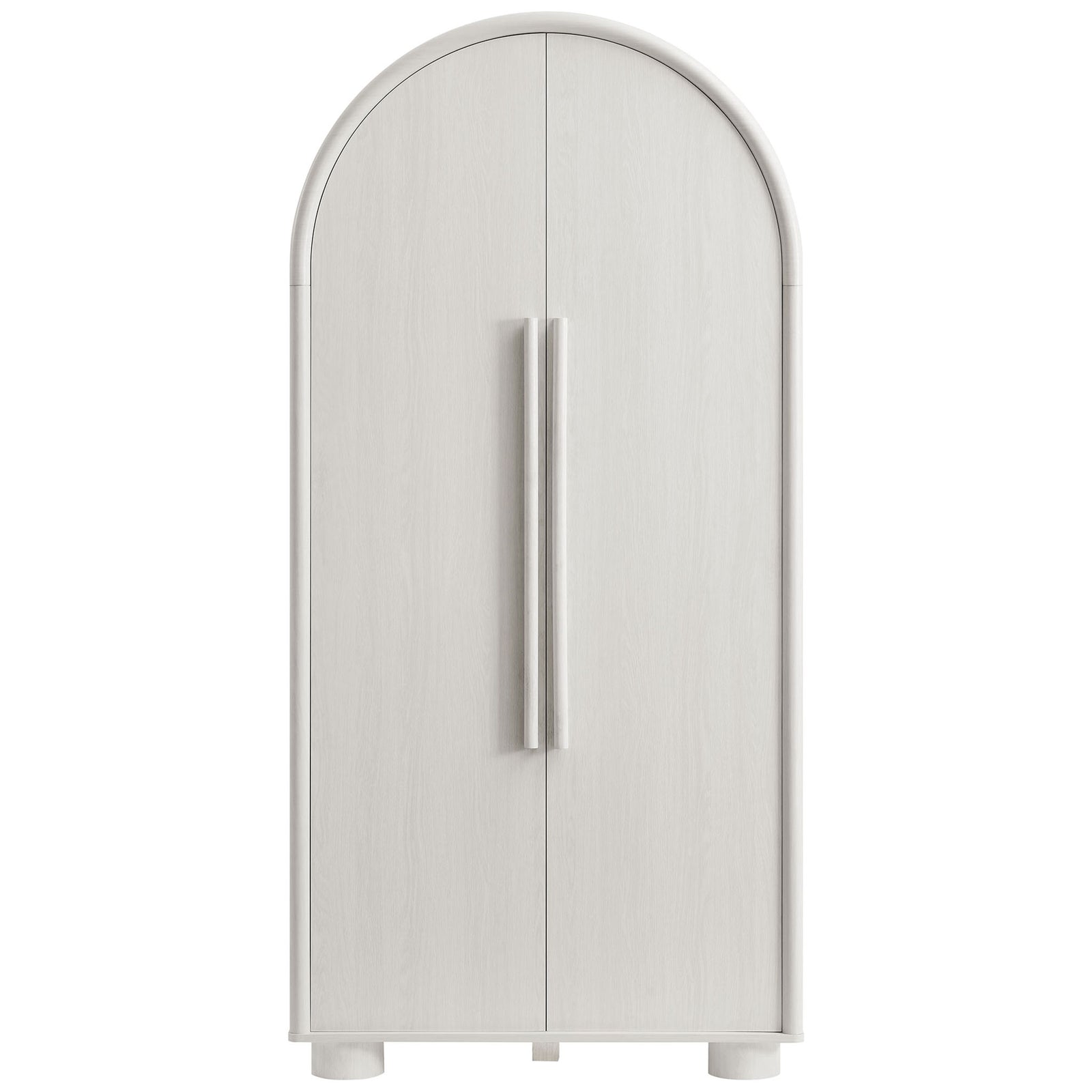 Front view of Bellamy ash arched storage cabinet with clean double doors and modern look || EEI-7313-ASH || front_studio