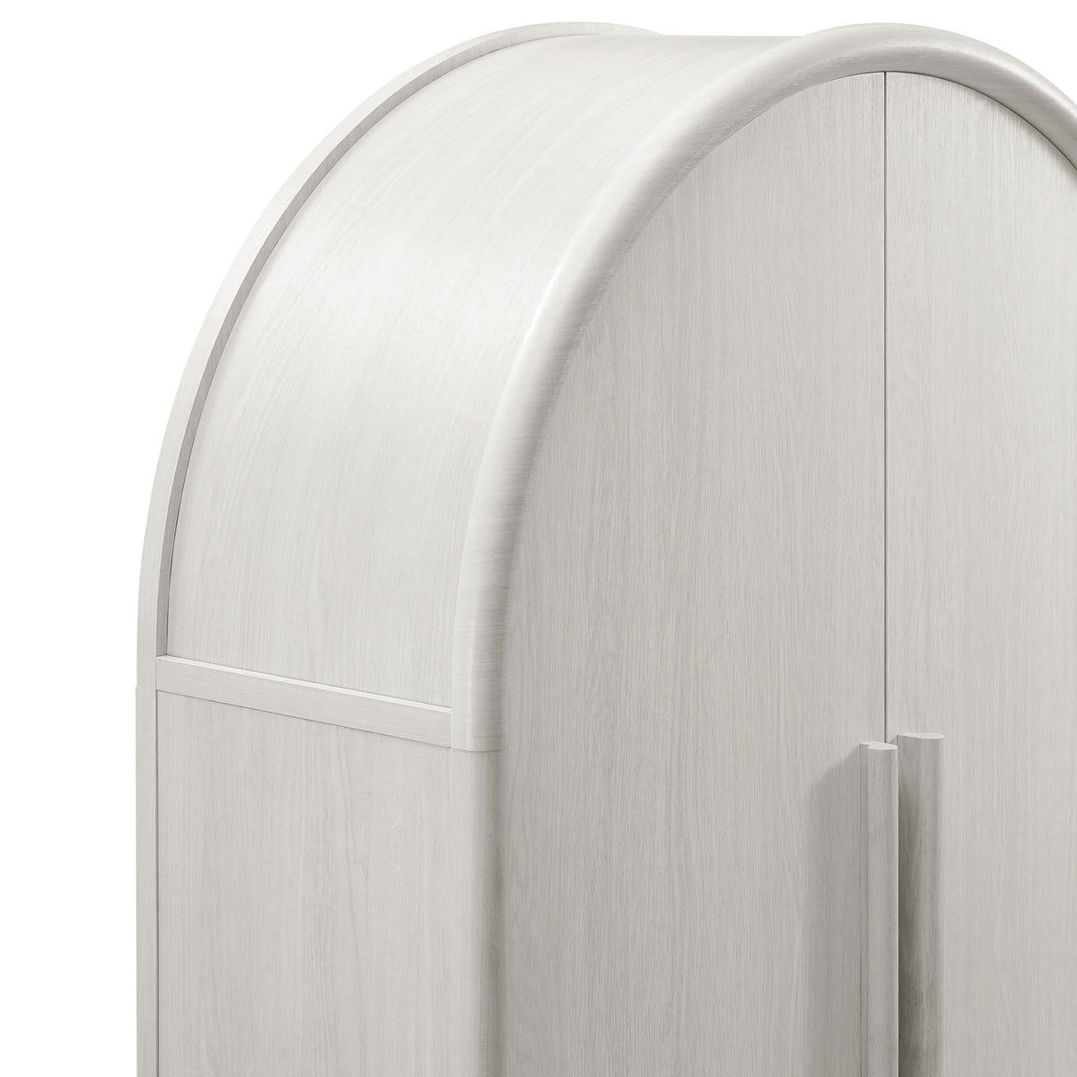 Close-up of Bellamy ash cabinet arch and elongated door handles with subtle wood grain || EEI-7313-ASH || handle_studio