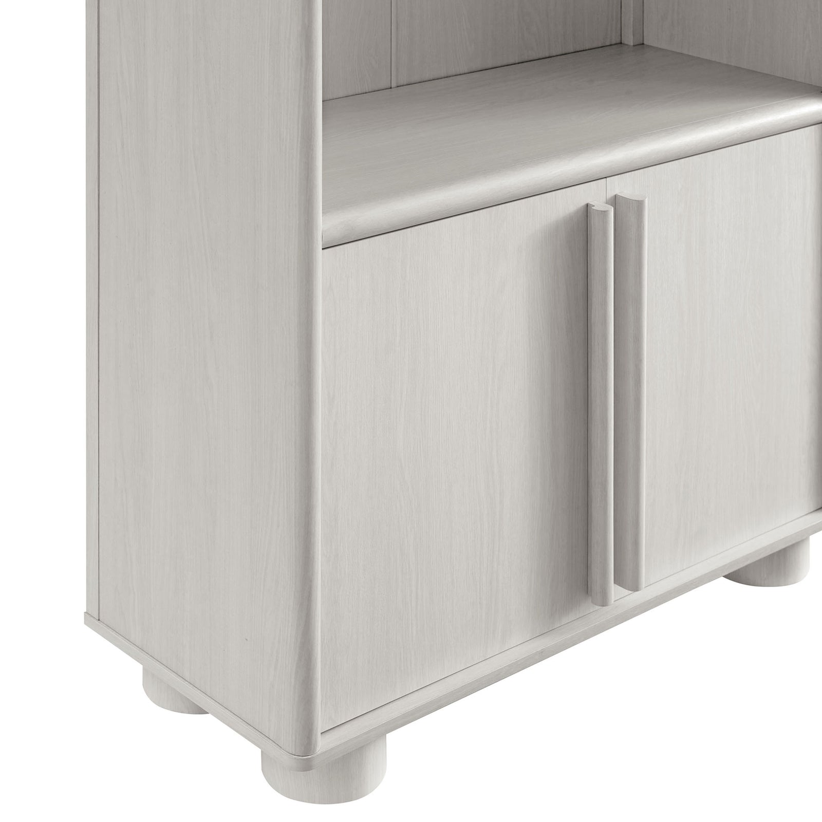 Elongated door handles and rounded feet in an ash wood grain finish || EEI-7314-ASH || handle_studio