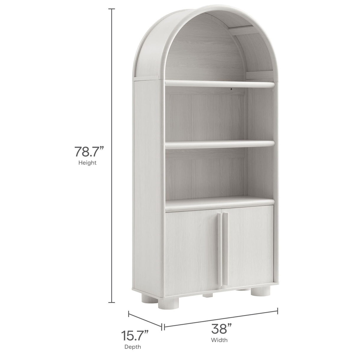 Overall dimensions for the tall arched display cabinet bookcase || EEI-7314-ASH || dimension_studio