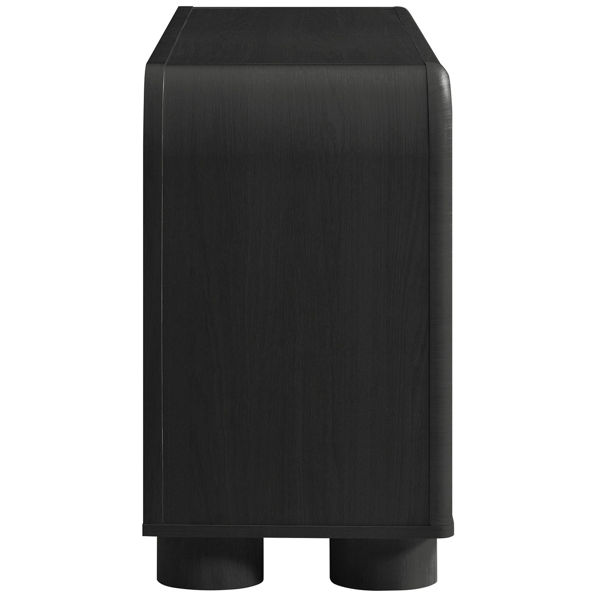 Streamlined black oak cabinet profile showcasing the smooth curved edging and subtle wood grain texture || EEI-7315-BLK || side_studio