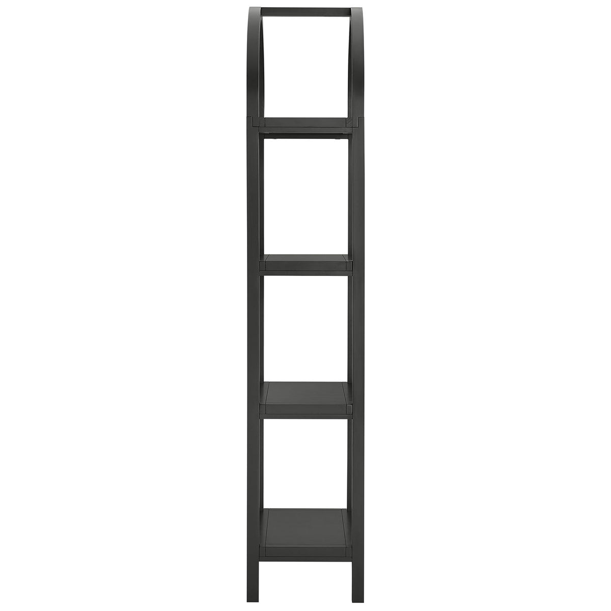 Narrow 72-inch arched bookcase in black with open sides and clean lines for small spaces || EEI-7316-BLK || side_studio