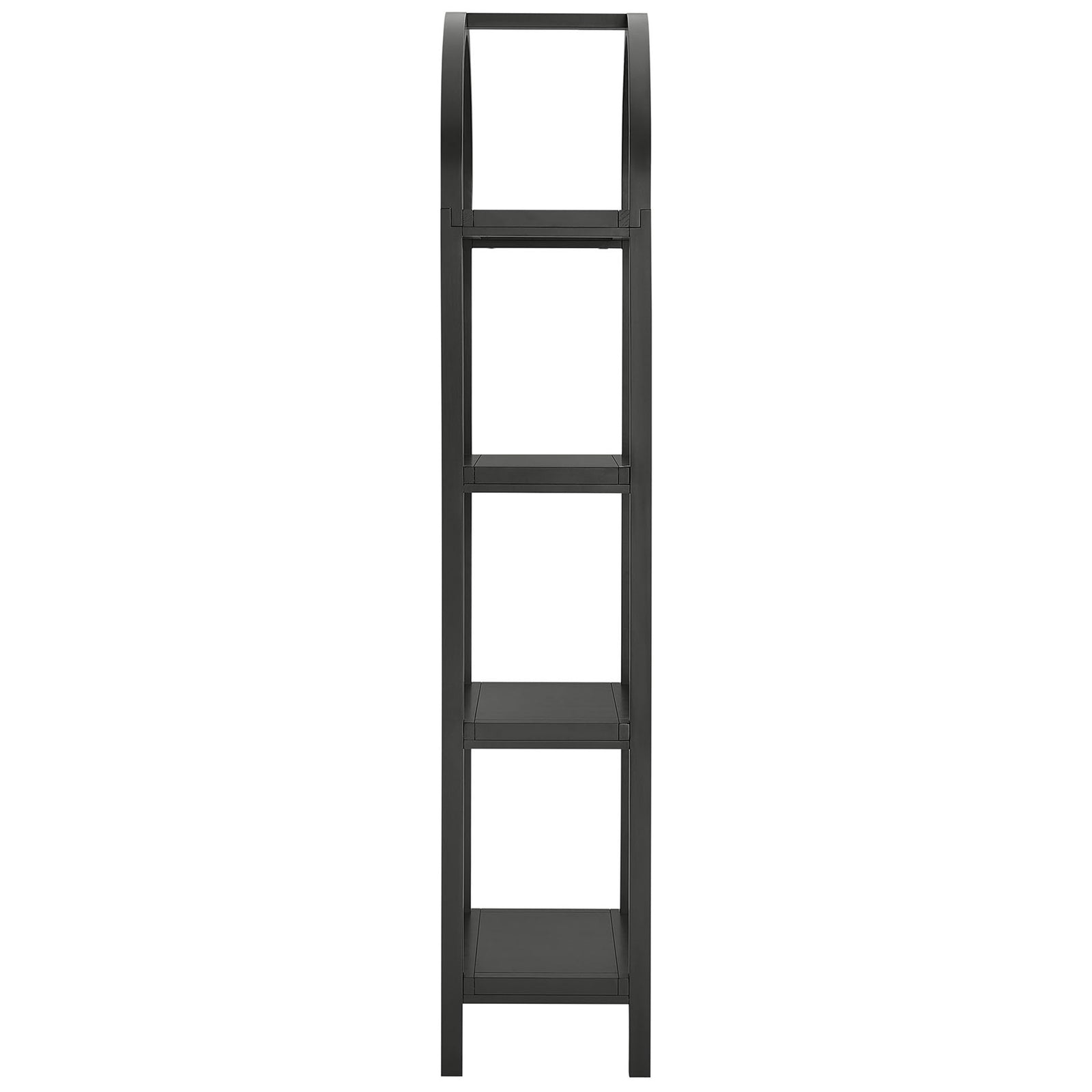 Narrow 72-inch arched bookcase in black with open sides and clean lines for small spaces || EEI-7316-BLK || side_studio