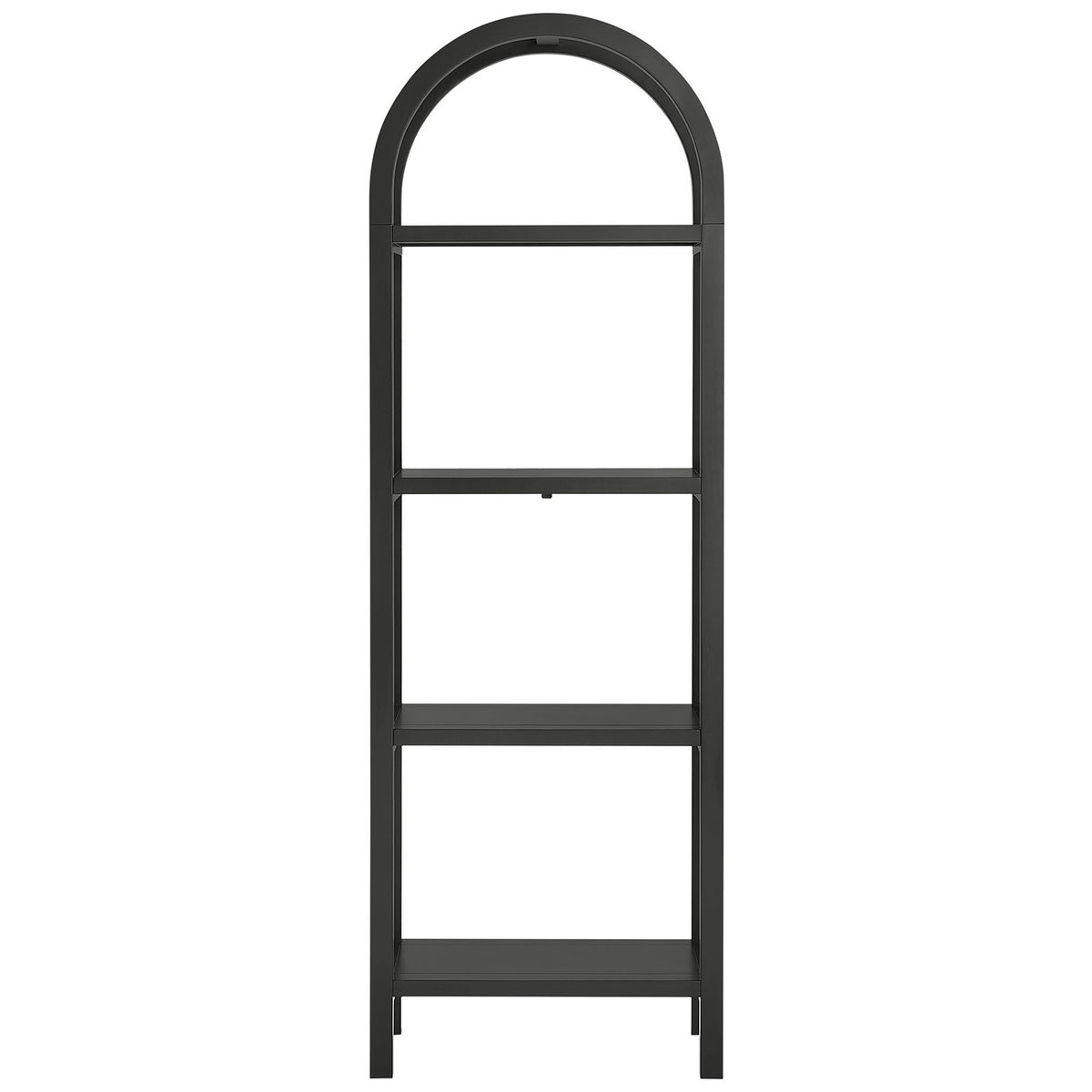 Vexley narrow arched bookshelf in black with four open shelves and non-marking floor glides || EEI-7316-BLK || front_studio