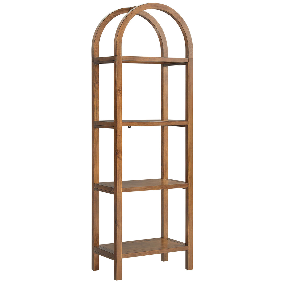 Elegant narrow arch bookshelf in warm walnut finish with airy, sculptural lines || EEI-7316-WAL || front_angle_studio