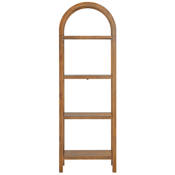 Slim arched walnut bookshelf with four open shelves for artful display || EEI-7316-WAL || front_studio
