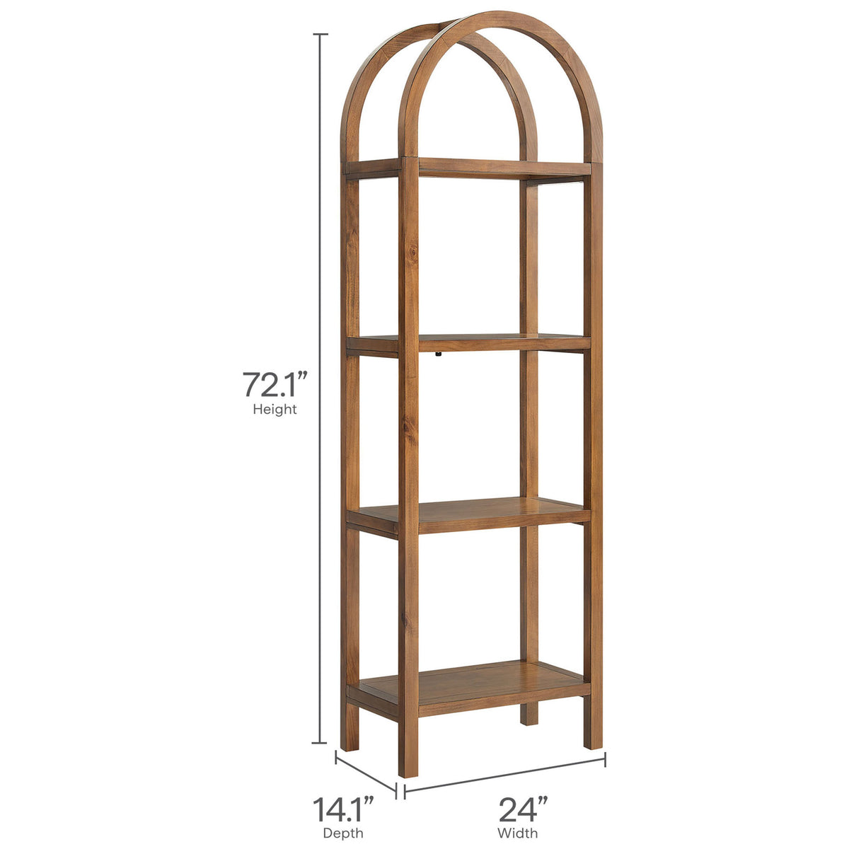 Size details for the narrow 72 in bookshelf with 24 in width and 14.1 in depth || EEI-7316-WAL || dimension_studio