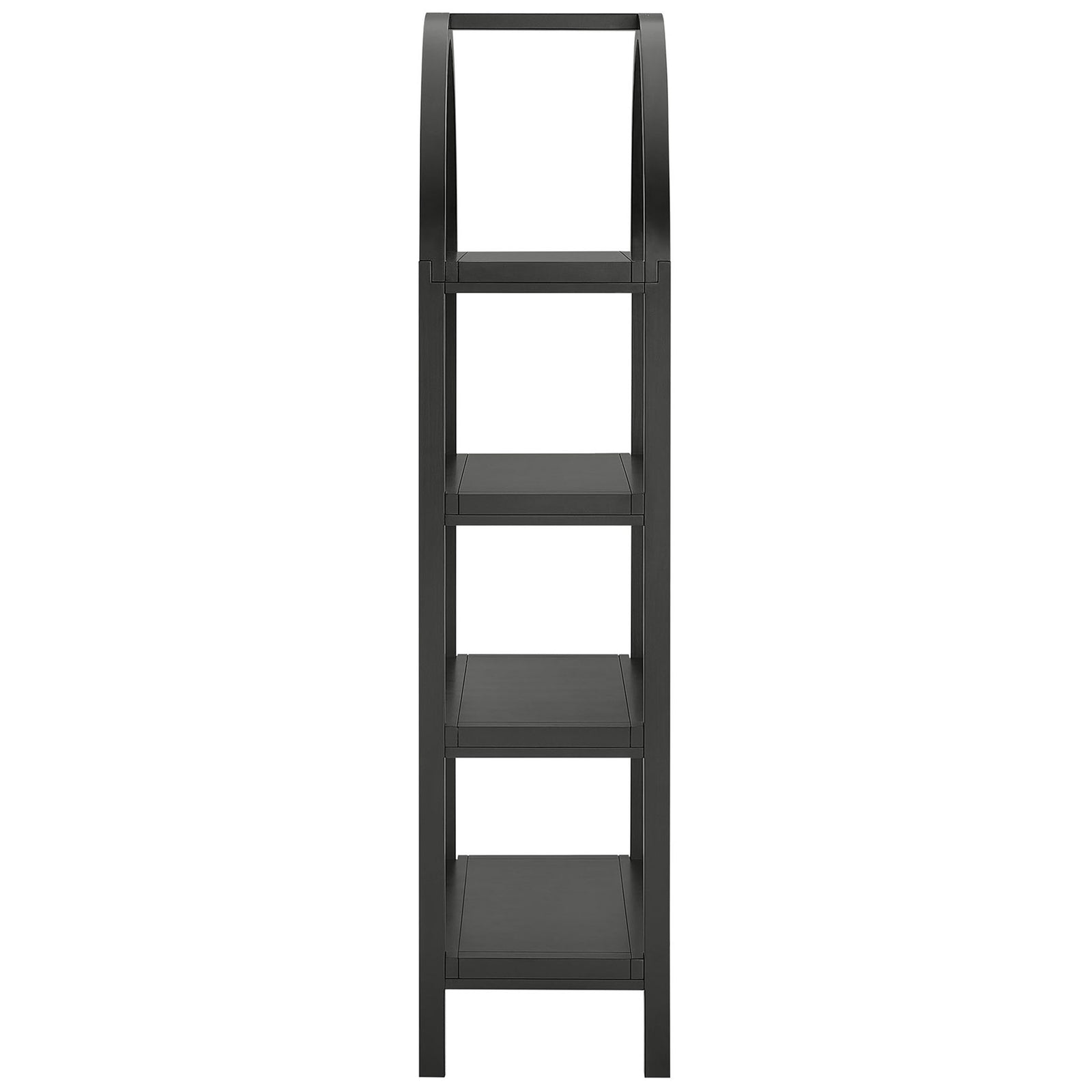 Slim silhouette highlights the arched frame and deep shelves in a clean black finish || EEI-7317-BLK || side_studio