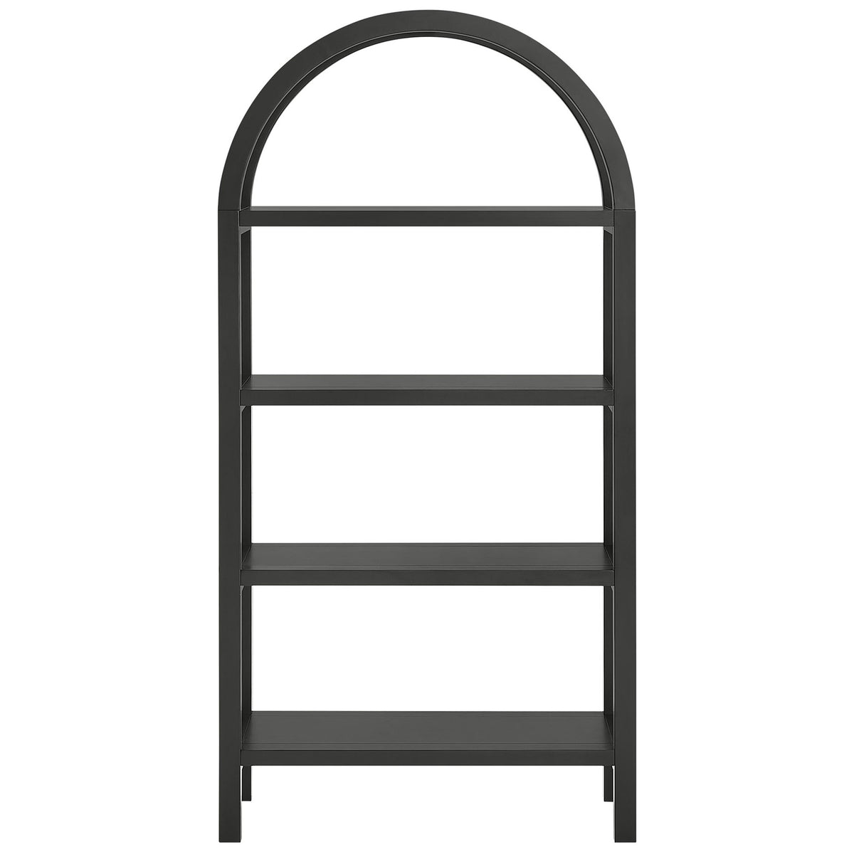 Open arch design with four evenly spaced shelves for books, decor, and display || EEI-7317-BLK || front_studio