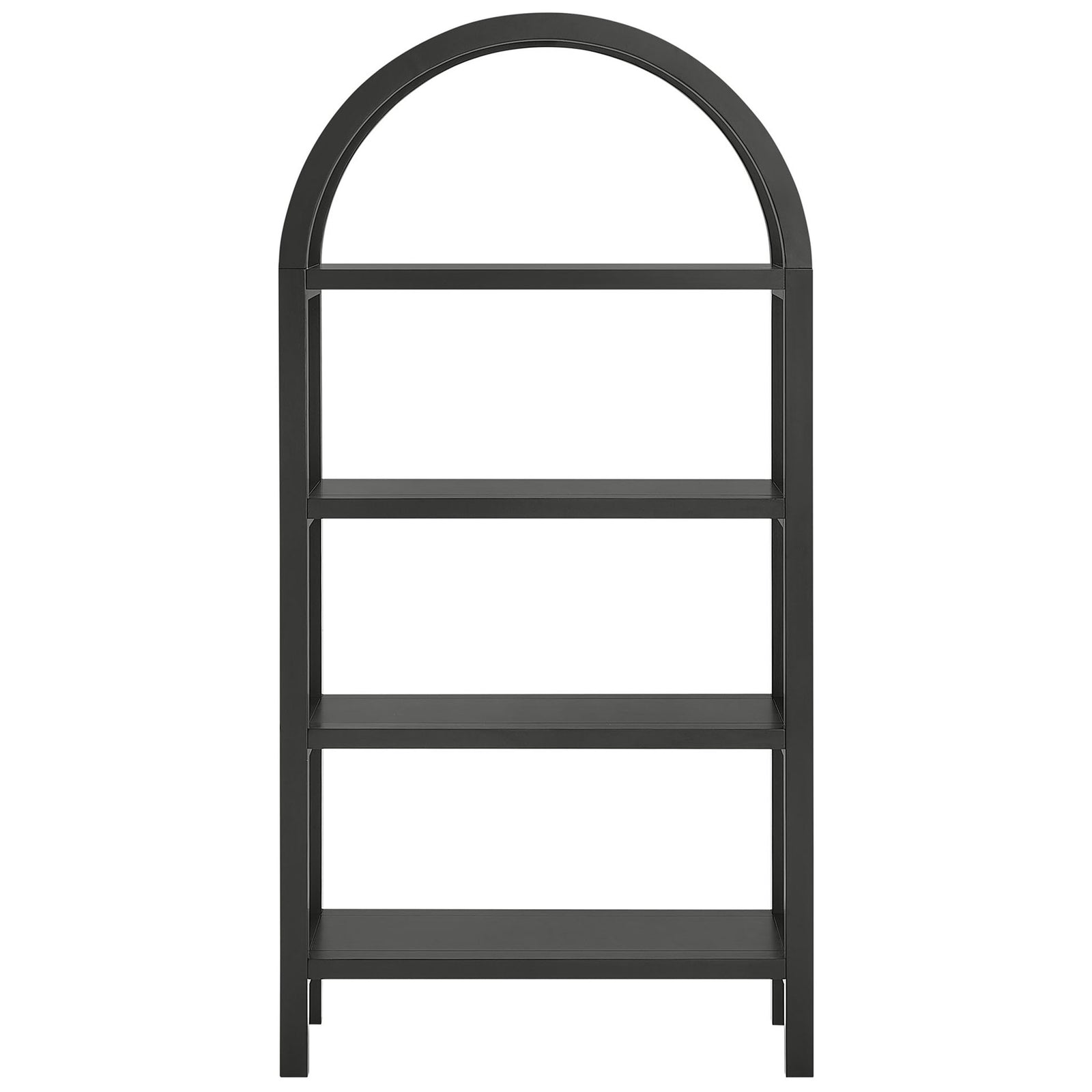 Open arch design with four evenly spaced shelves for books, decor, and display || EEI-7317-BLK || front_studio
