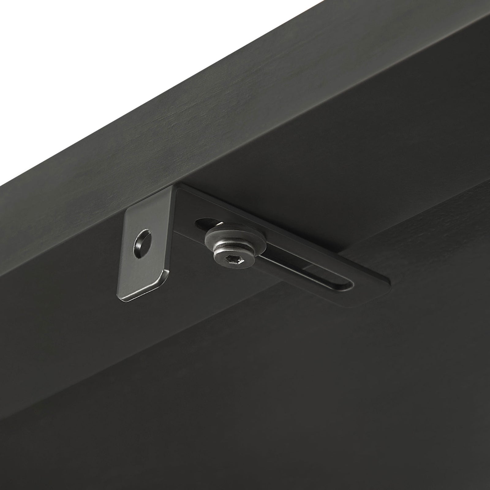 Integrated anti-tip bracket adds extra stability and safety to the arched bookcase || EEI-7317-BLK || detail_studio