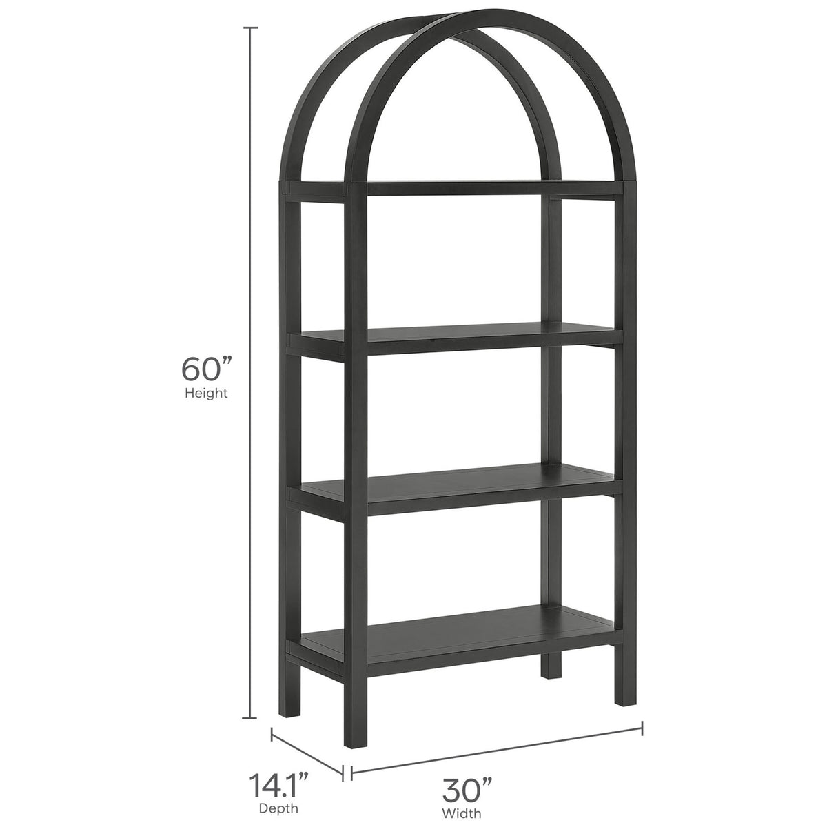 Bookcase dimensions shown: 60 inch height, 30 inch width, 14.1 inch depth || EEI-7317-BLK || dimension_studio