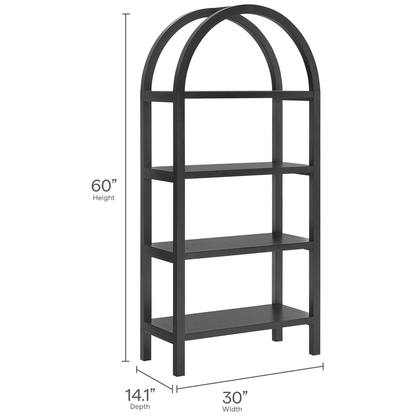 Bookcase dimensions shown: 60 inch height, 30 inch width, 14.1 inch depth || EEI-7317-BLK || dimension_studio