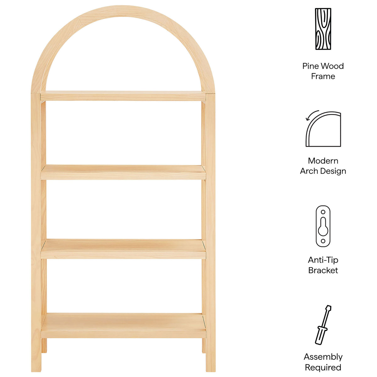 Pine wood frame, modern arch design, anti-tip safety, and easy assembly for everyday living || EEI-7317-NAT || callout_studio
