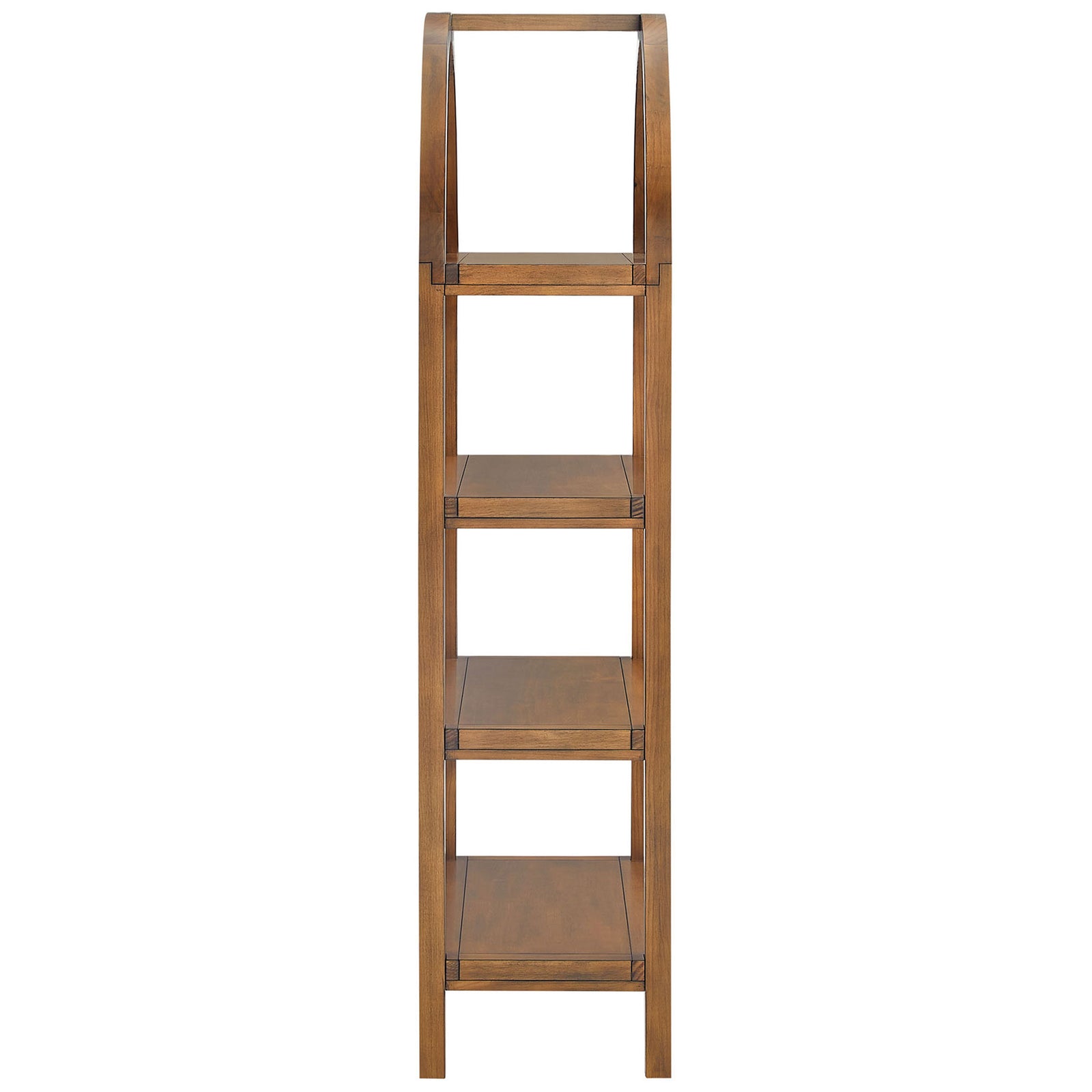 Slim profile showcases curved top and clean lines across four evenly spaced shelves || EEI-7317-WAL || side_studio