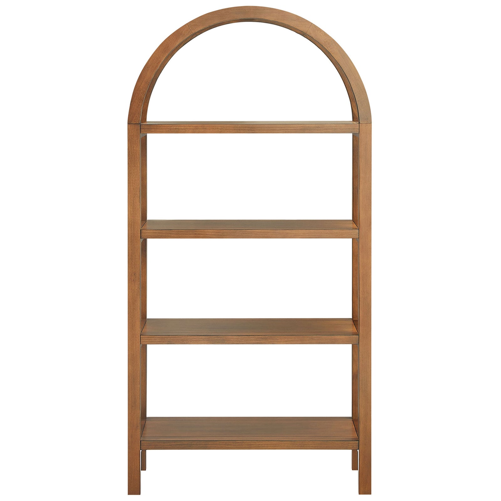 Walnut arched bookshelf with four spacious shelves and a sturdy pine wood frame || EEI-7317-WAL || front_studio