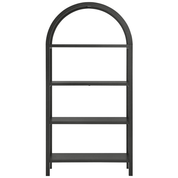 Vexley large arched bookshelf in black with wide 36-inch shelves for spacious display || EEI-7318-BLK || front_studio