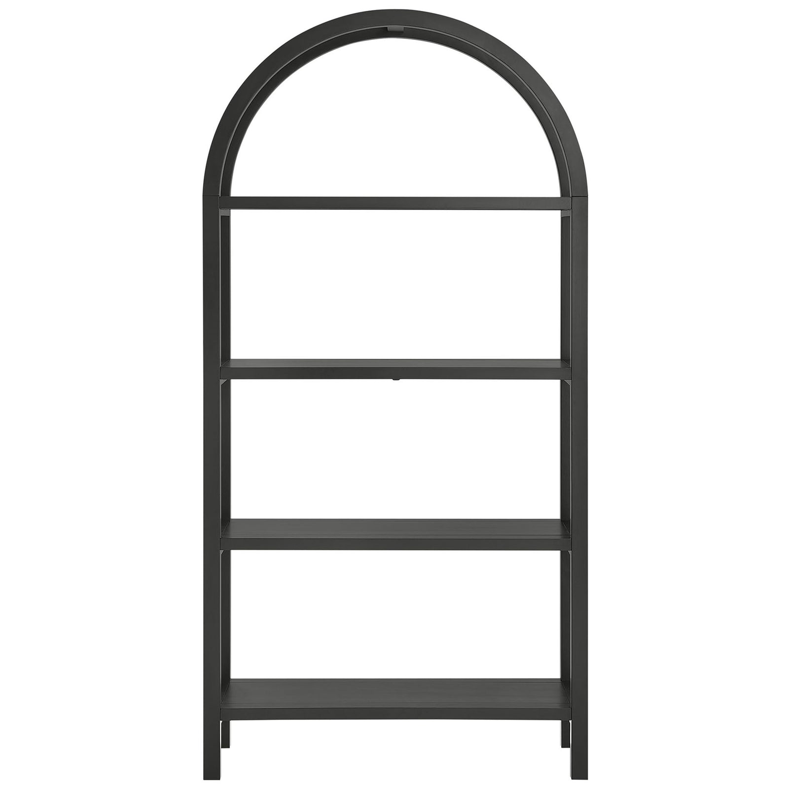 Vexley large arched bookshelf in black with wide 36-inch shelves for spacious display || EEI-7318-BLK || front_studio