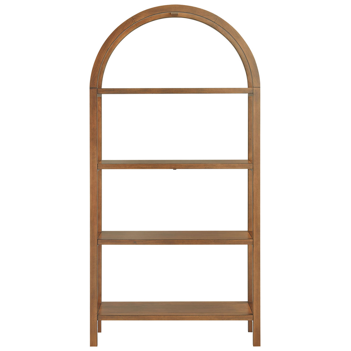 Wide arched walnut bookshelf with four spacious open shelves for curated displays || EEI-7318-WAL || front_studio