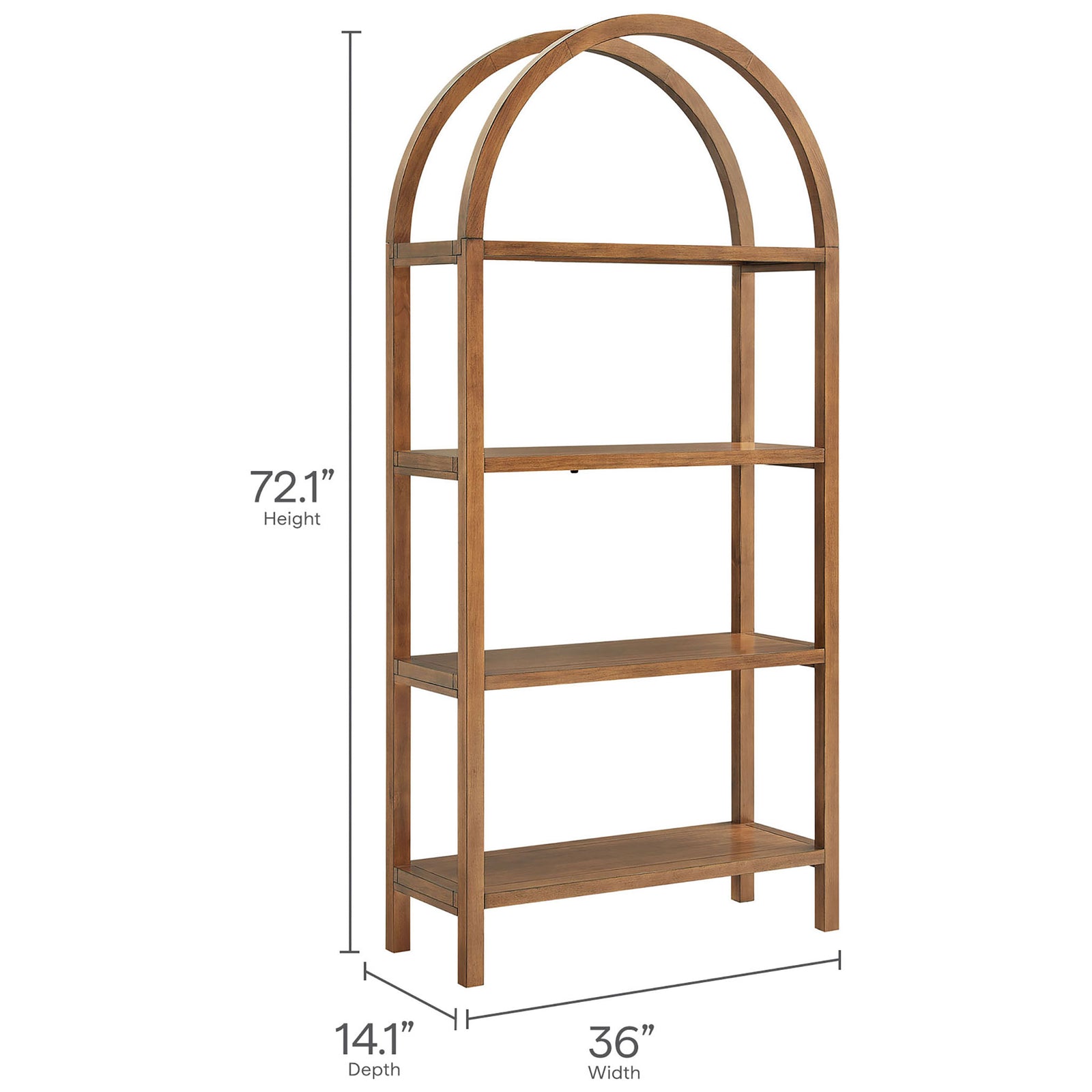 Size details for the large 72 in bookshelf with 36 in width and 14.1 in depth || EEI-7318-WAL || dimension_studio