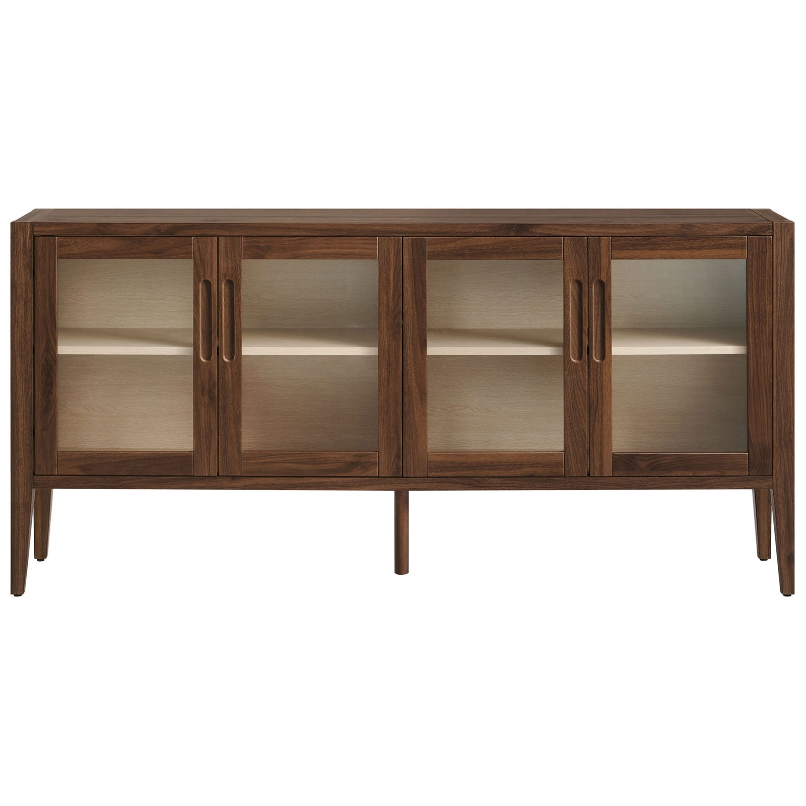 Spacious walnut sideboard with four framed glass doors and adjustable interior shelving || EEI-7319-WAL-ASH || front_studio