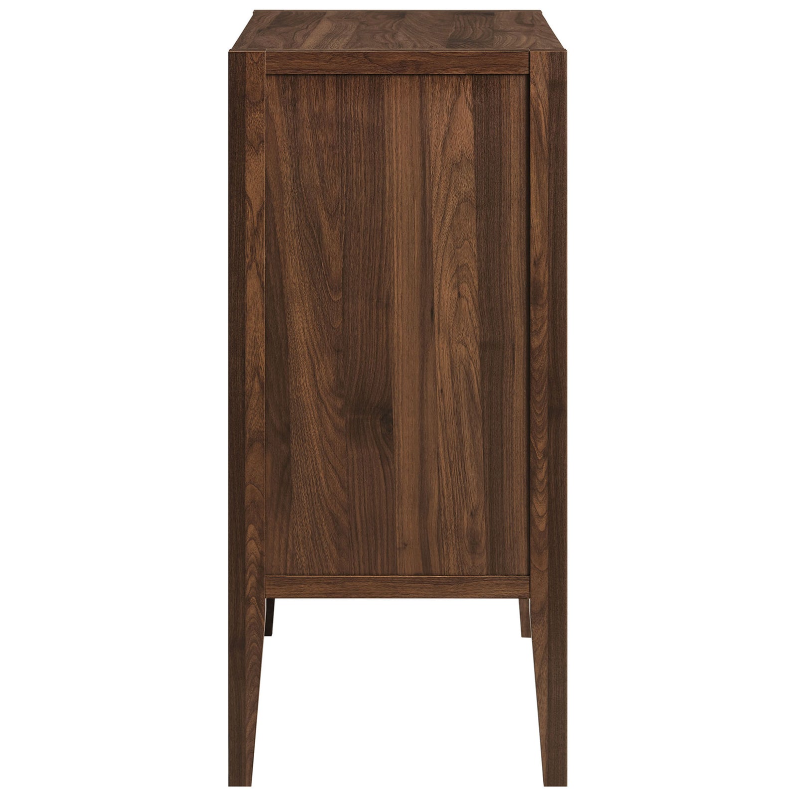 Slim walnut accent cabinet highlighting rich wood-grain panels and a clean, space-saving silhouette || EEI-7321-WAL-ASH || side_studio