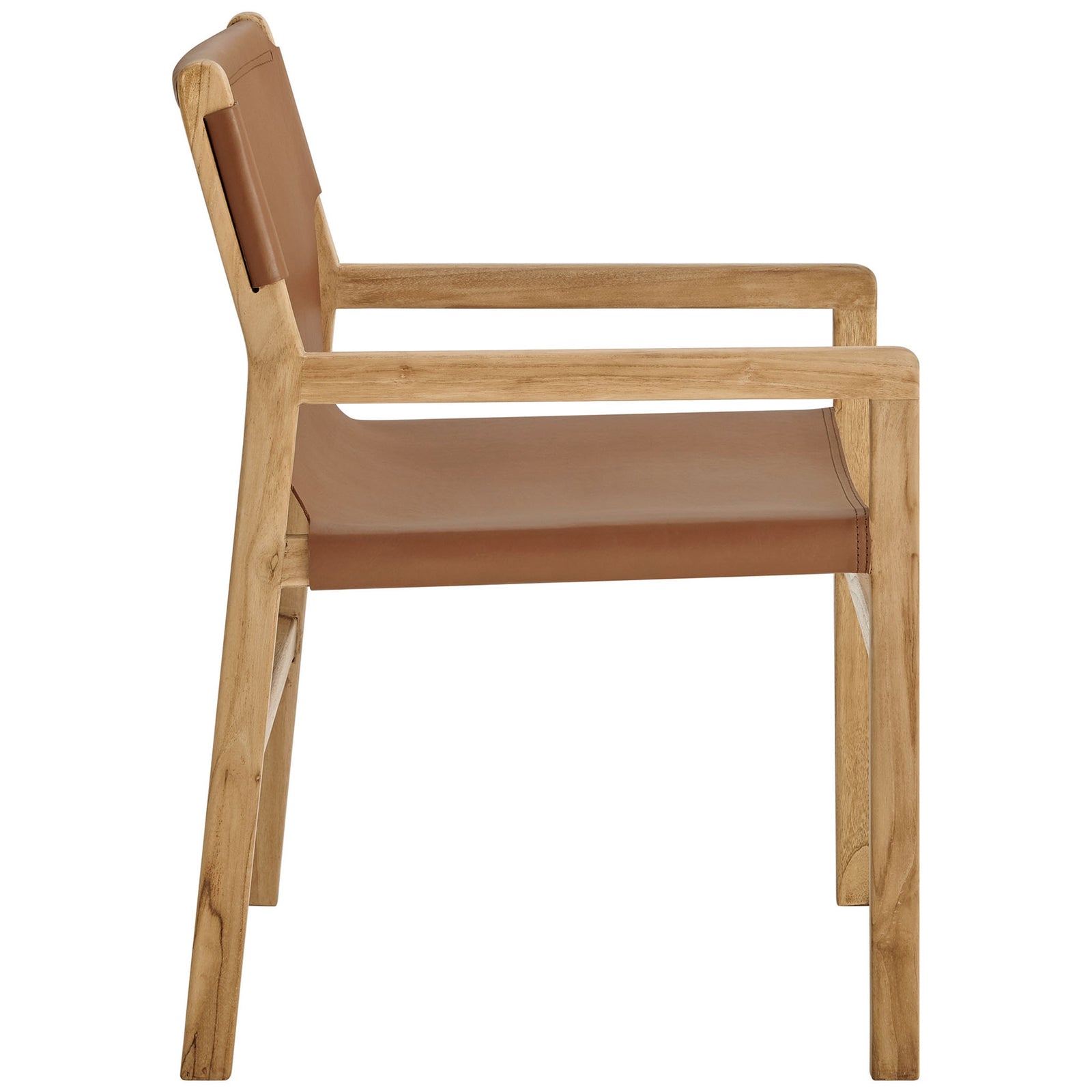 Sonora dining chair featuring sculpted arms and gently reclined leather back for relaxed support || EEI-7325-CSN || side_studio