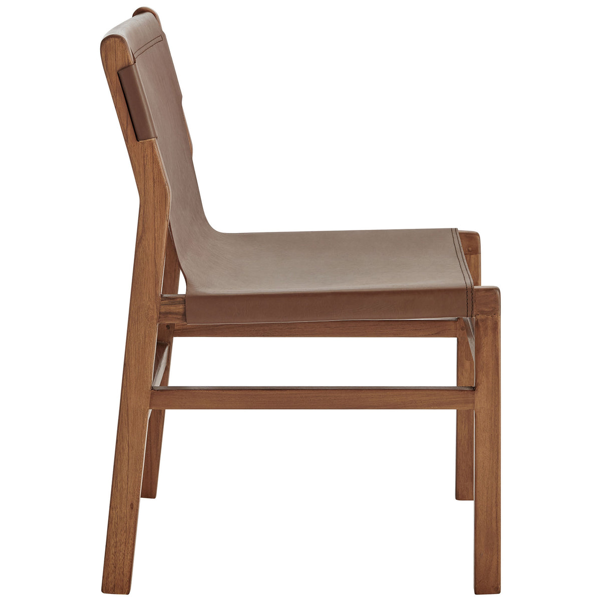Sonora chair in nutmeg brown leather with slim teak legs and gently curved backrest || EEI-7326-NUT || side_studio