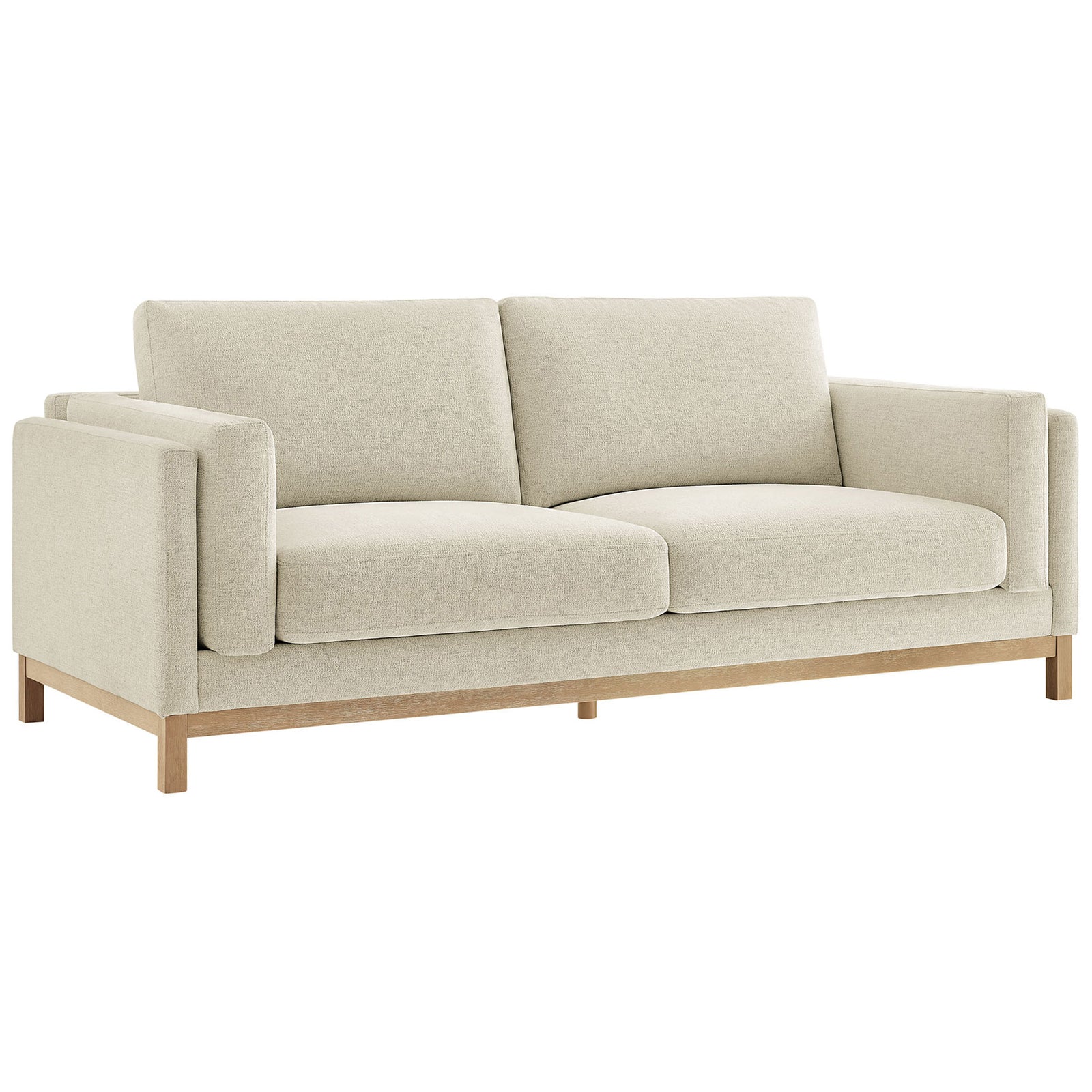 Tailored ivory lounge sofa featuring generous cushions and a kiln-dried weathered wood frame || EEI-7327-IVO || front_angle_studio