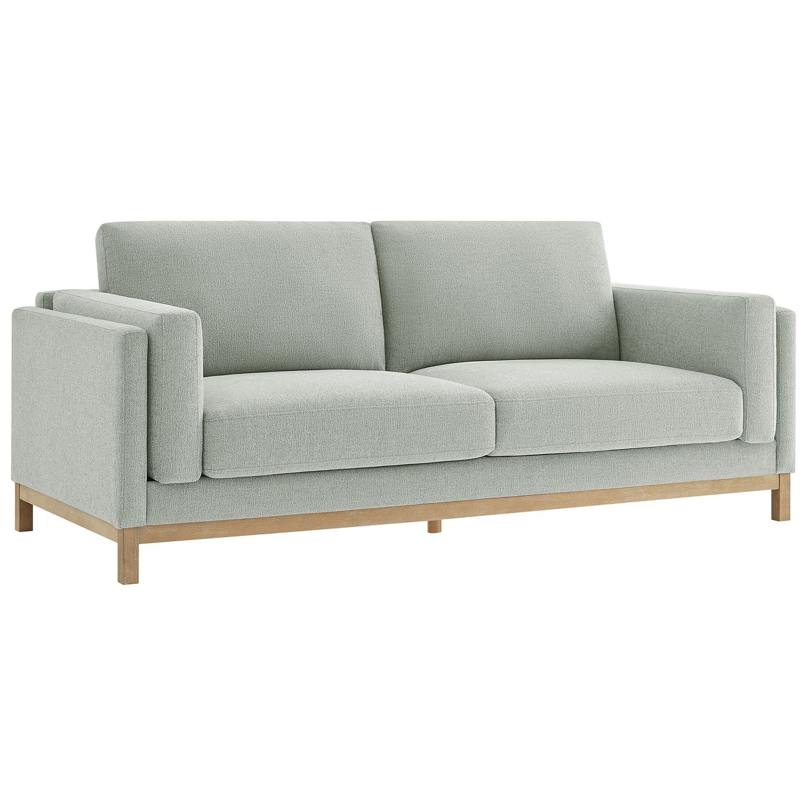 Roscoe 81 inch mist chenille sofa with plush cushions and weathered wood base || EEI-7327-MST || front_angle_studio
