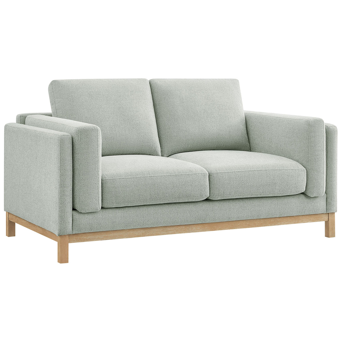 Tailored mist loveseat with wide track arms and deep chenille seat cushions || EEI-7328-MST || front_angle_studio