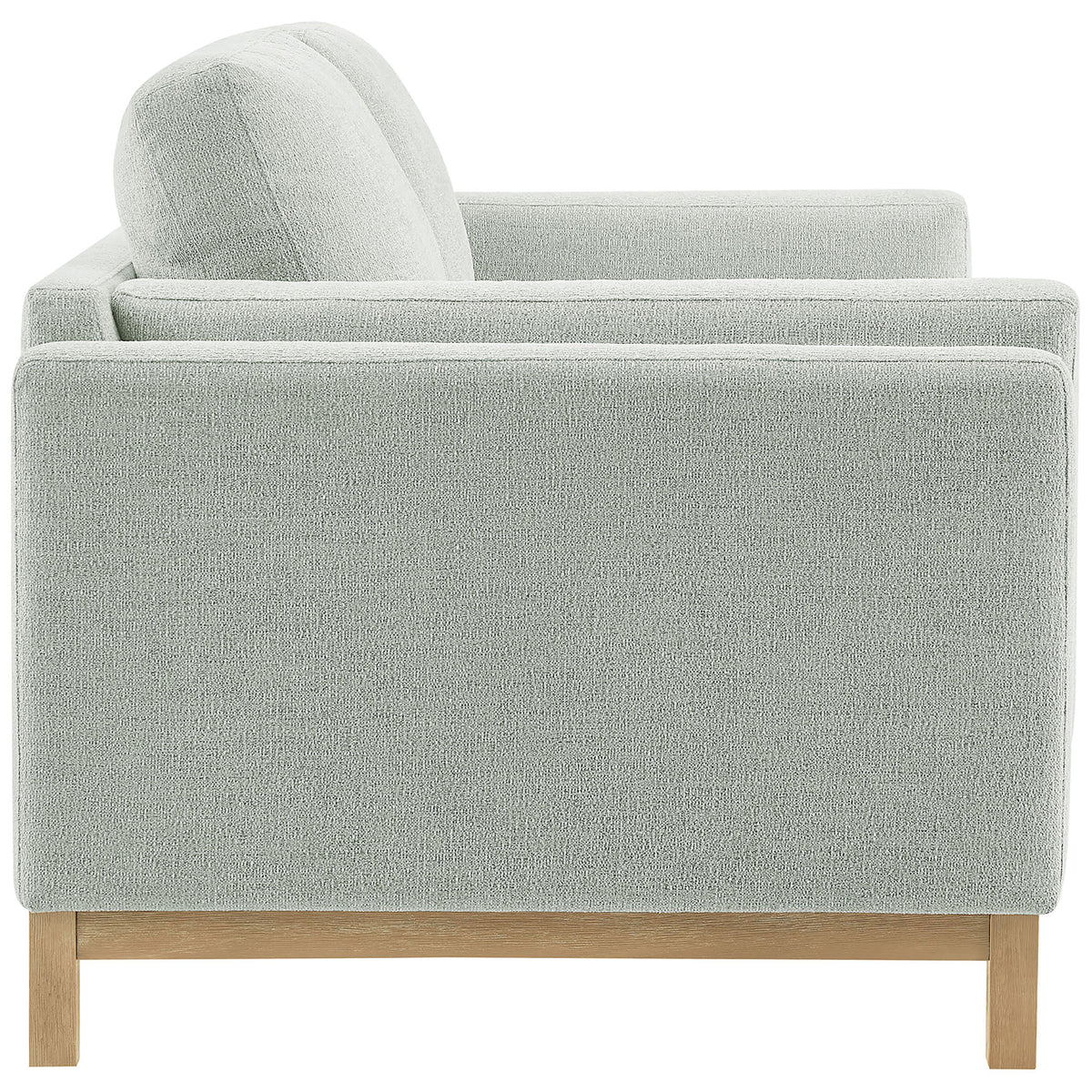 Low-profile mist loveseat showcasing the slim side silhouette and elevated wood base || EEI-7328-MST || side_studio