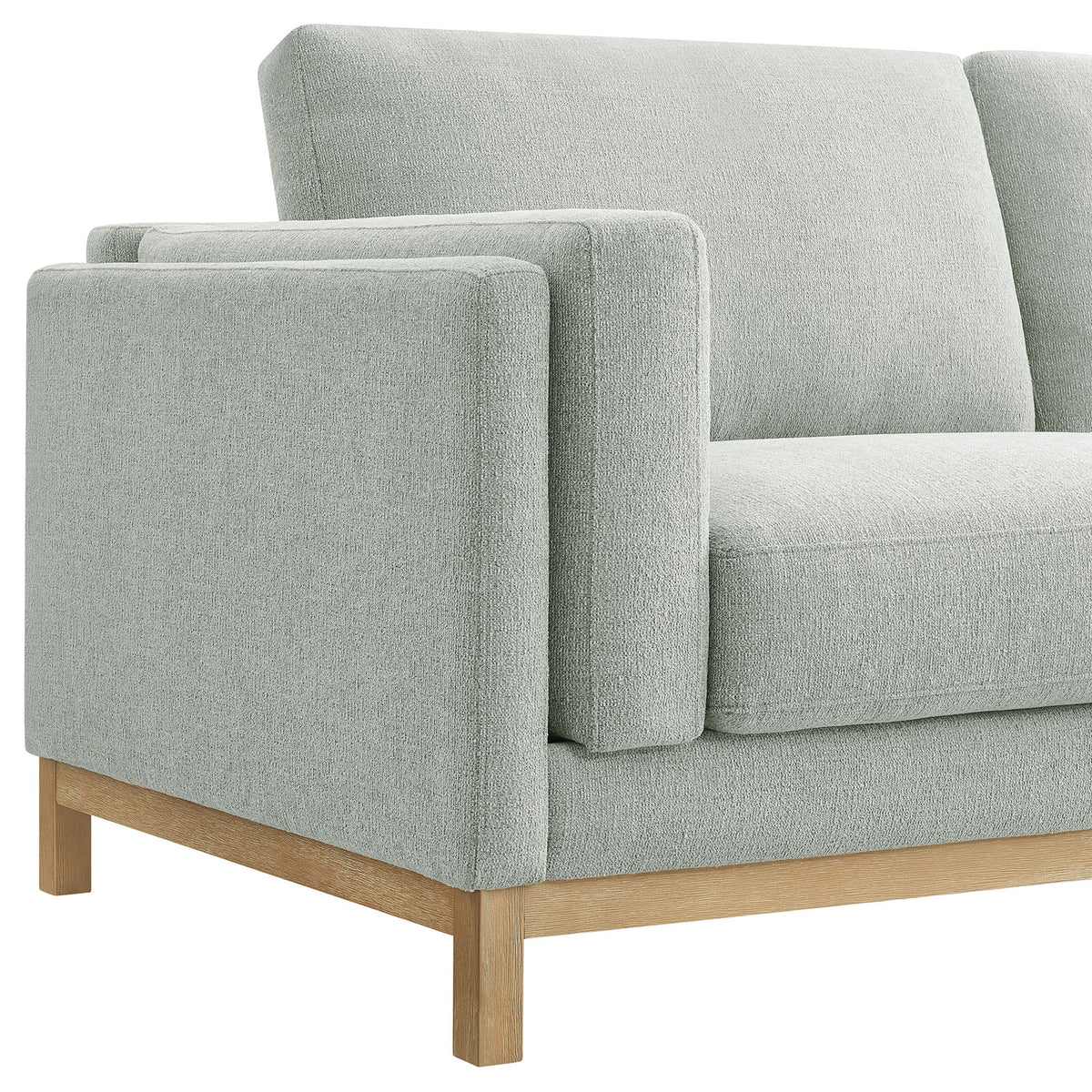 Layered track arm and textured mist chenille upholstery on the loveseat || EEI-7328-MST || detail_studio