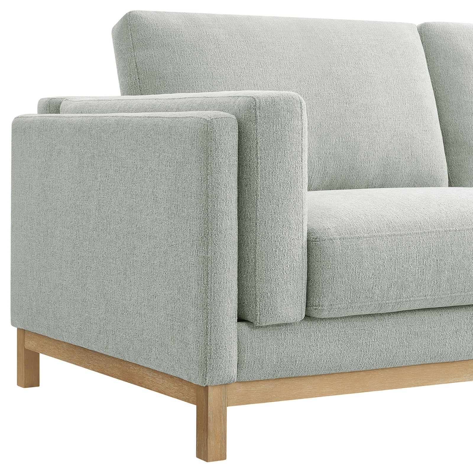 Layered track arm and textured mist chenille upholstery on the loveseat || EEI-7328-MST || detail_studio