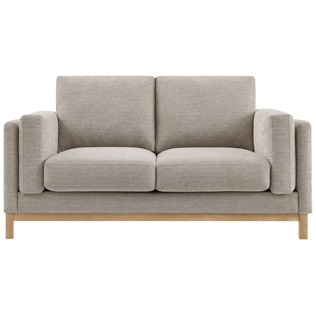 Modern pewter loveseat with deep seat cushions and plush back pillows on a wood frame base. || EEI-7328-PEW || front_studio