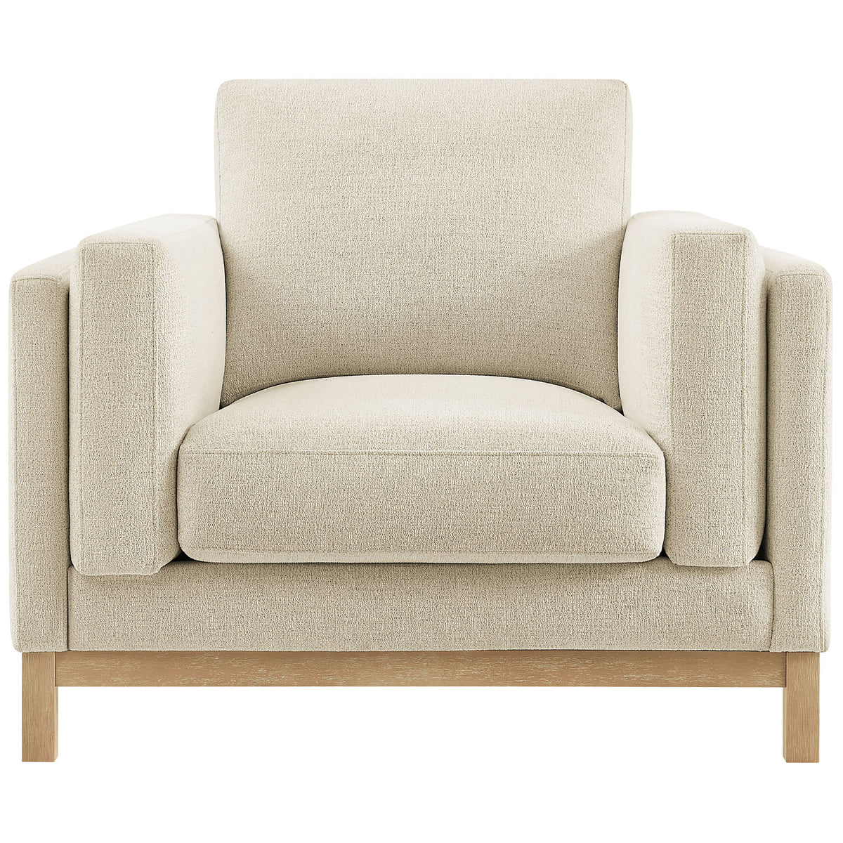 Deep, wide seat with plush cushions and modern track arms in ivory chenille || EEI-7329-IVO || front_studio