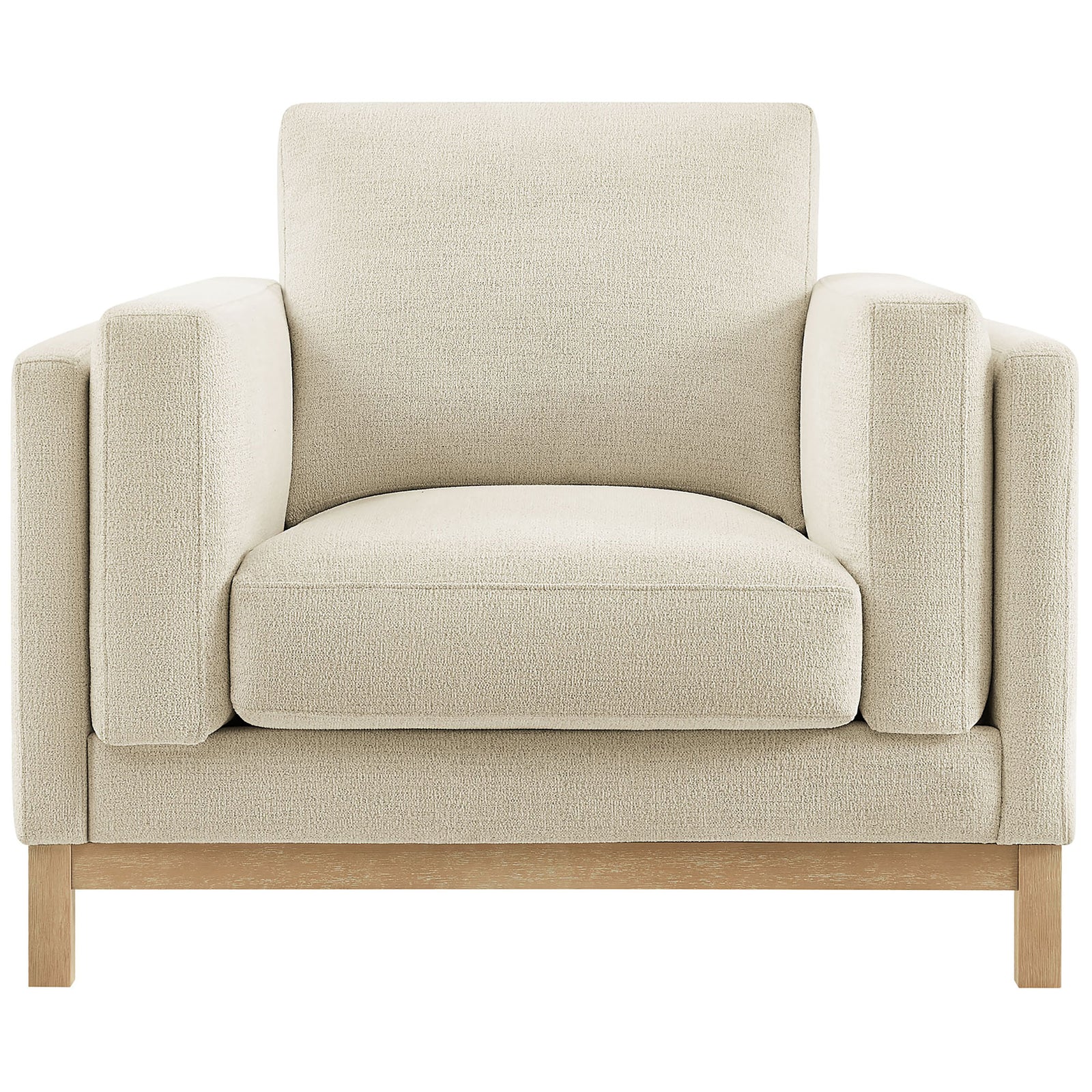 Deep, wide seat with plush cushions and modern track arms in ivory chenille || EEI-7329-IVO || front_studio