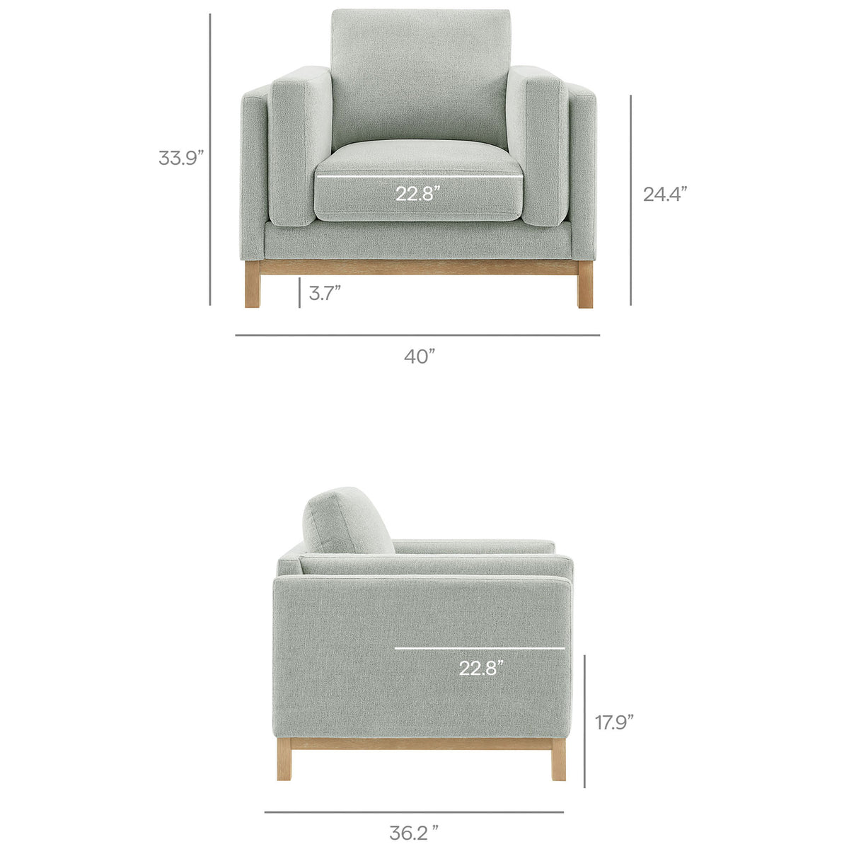 Generous 40-inch width and deep 22.8-inch seat for roomy relaxation || EEI-7329-MST || dimension_studio