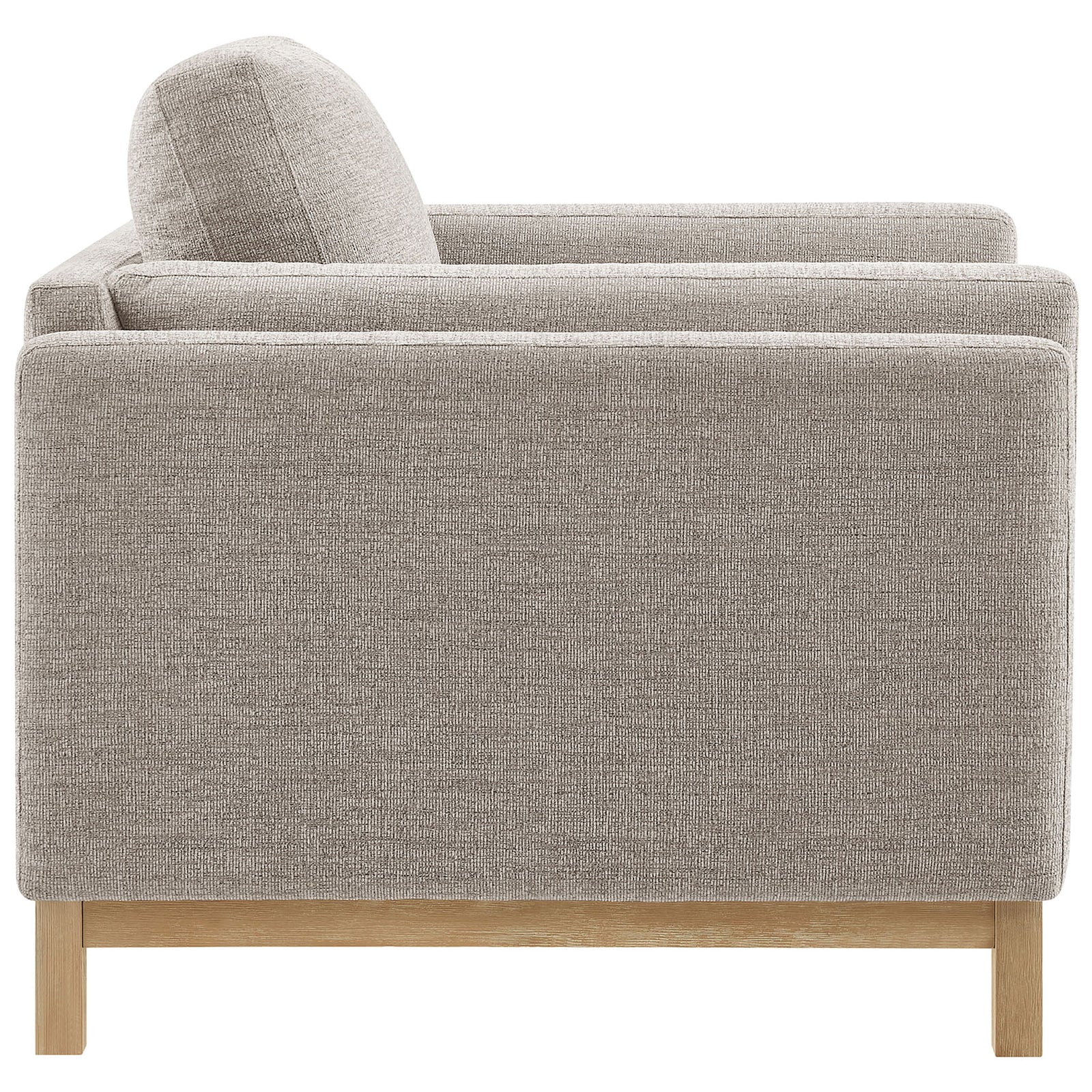 Low-profile silhouette with layered track arms and thick seat and back cushions in soft chenille. || EEI-7329-PEW || side_studio