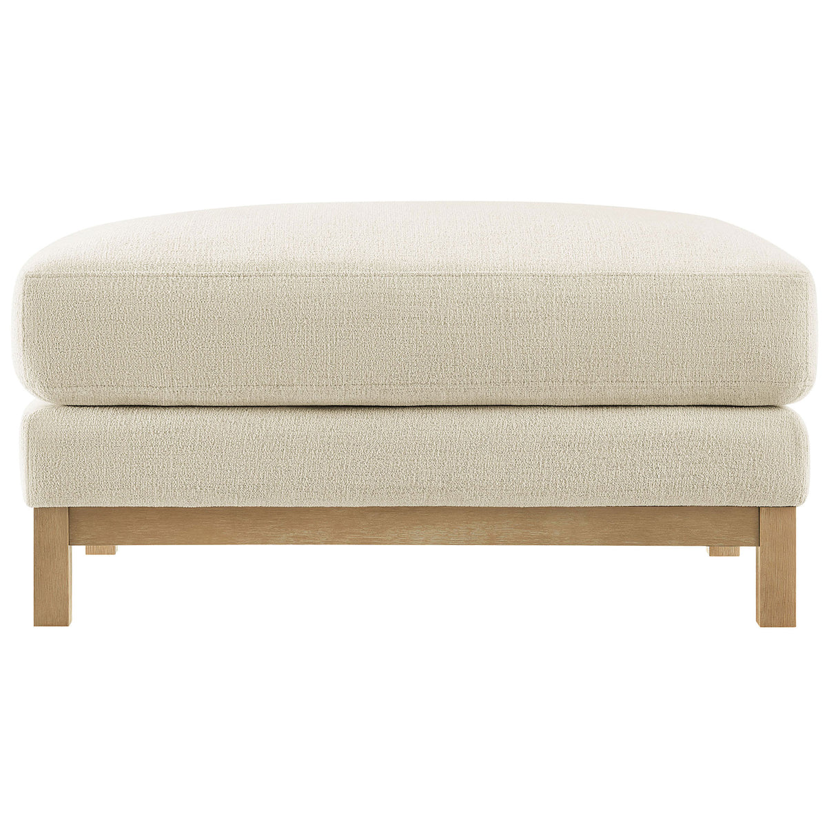 Ivory upholstered ottoman with tailored silhouette and kiln-dried wood frame || EEI-7330-IVO || front_studio