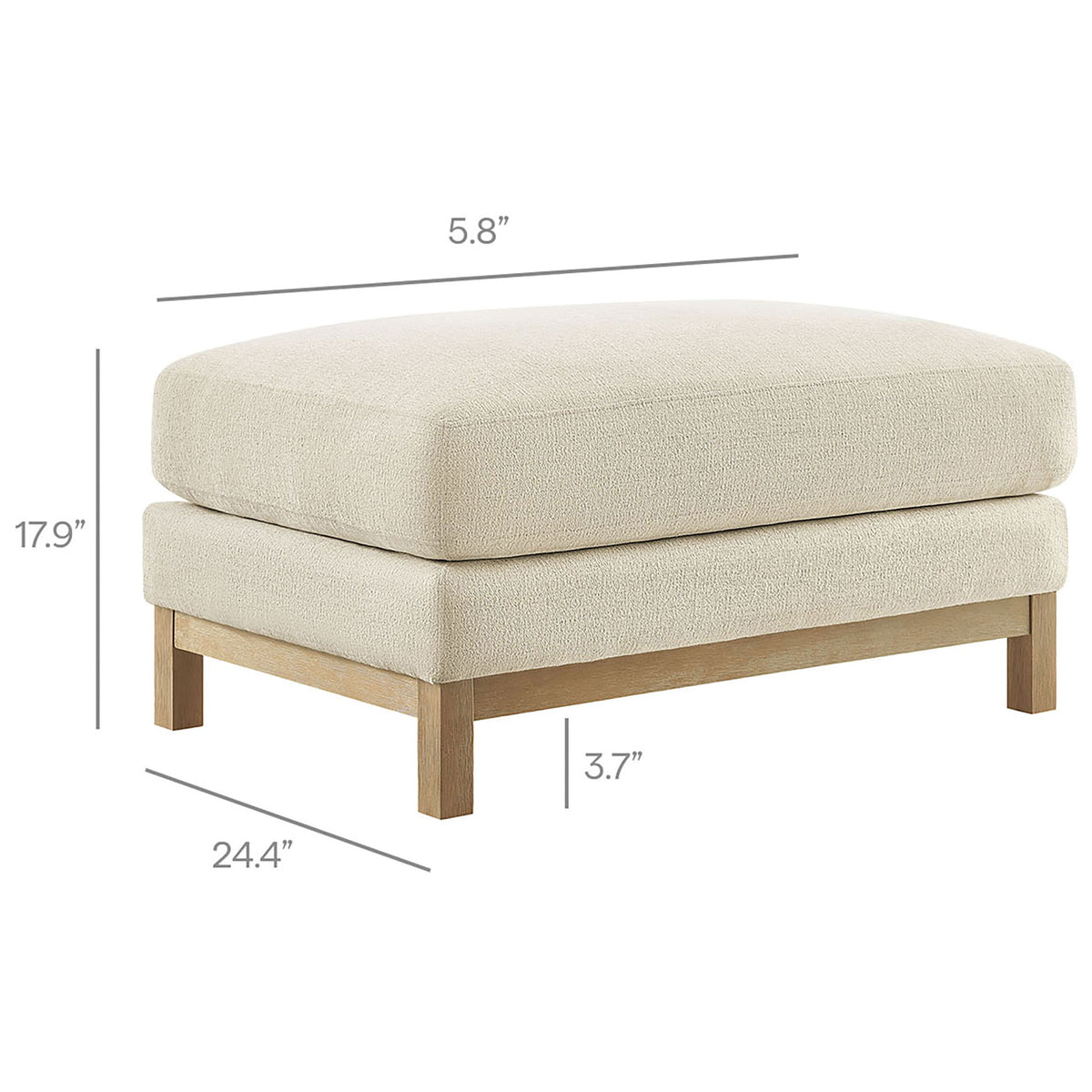 Dimension diagram of ivory ottoman with labeled height width and depth || EEI-7330-IVO || dimension_studio