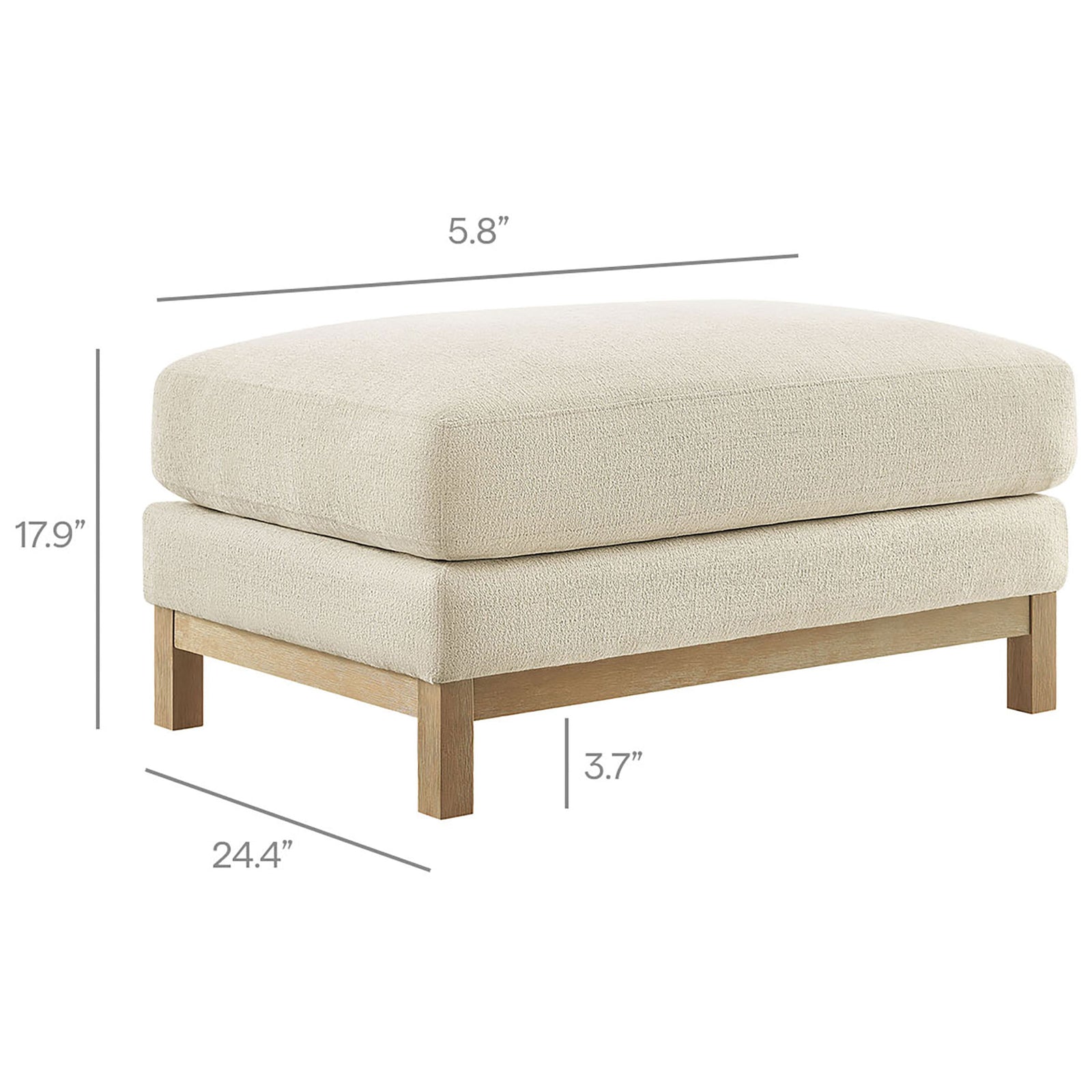 Dimension diagram of ivory ottoman with labeled height width and depth || EEI-7330-IVO || dimension_studio