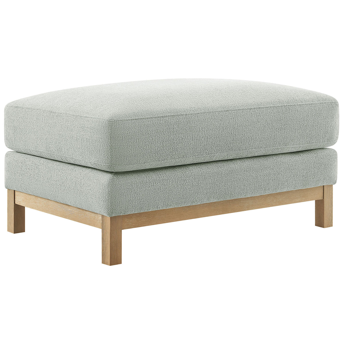Modern rectangular mist ottoman with layered cushion profile and streamlined wood legs || EEI-7330-MST || front_angle_studio