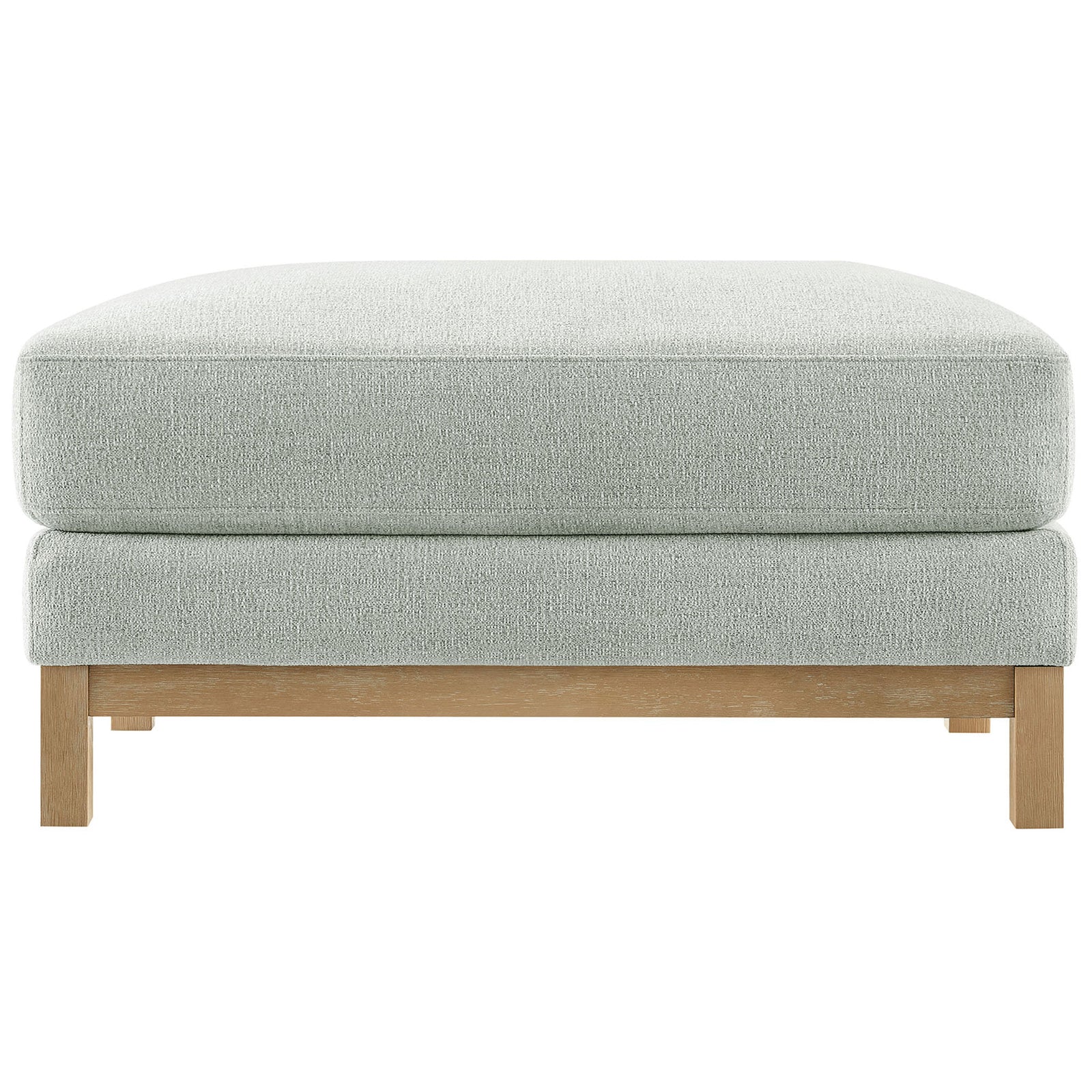 Tailored mist chenille ottoman with plush cushioned top and warm weathered wood base || EEI-7330-MST || front_studio