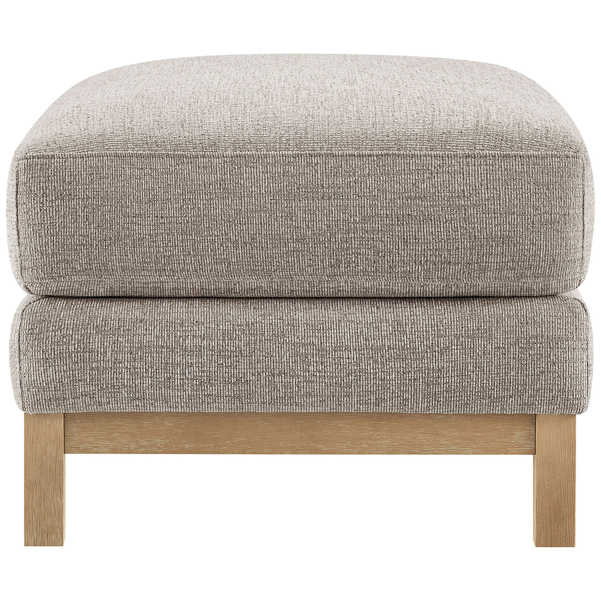 Deep, supportive cushioning tops the Roscoe ottoman, highlighting its slim weathered wood frame. || EEI-7330-PEW || side_studio
