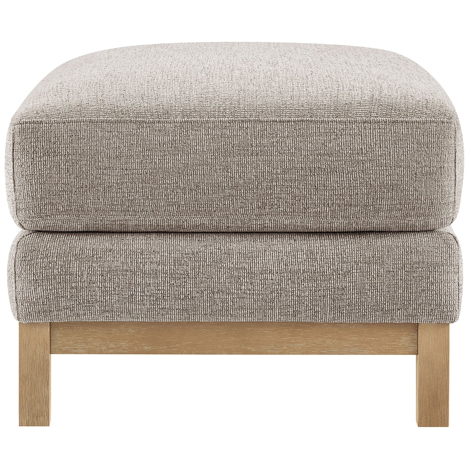 Deep, supportive cushioning tops the Roscoe ottoman, highlighting its slim weathered wood frame. || EEI-7330-PEW || side_studio