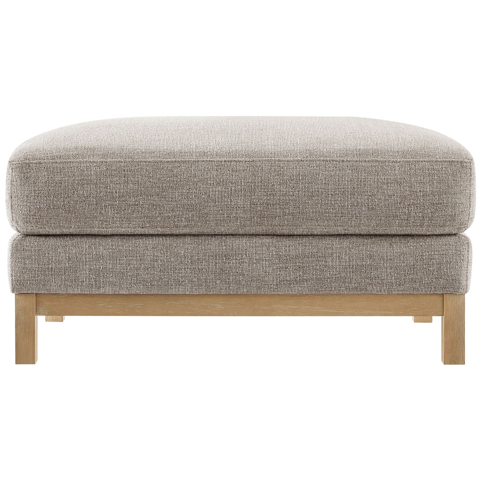 Low-profile Roscoe rectangular ottoman in pewter chenille with plush cushion and weathered wood base. || EEI-7330-PEW || front_studio