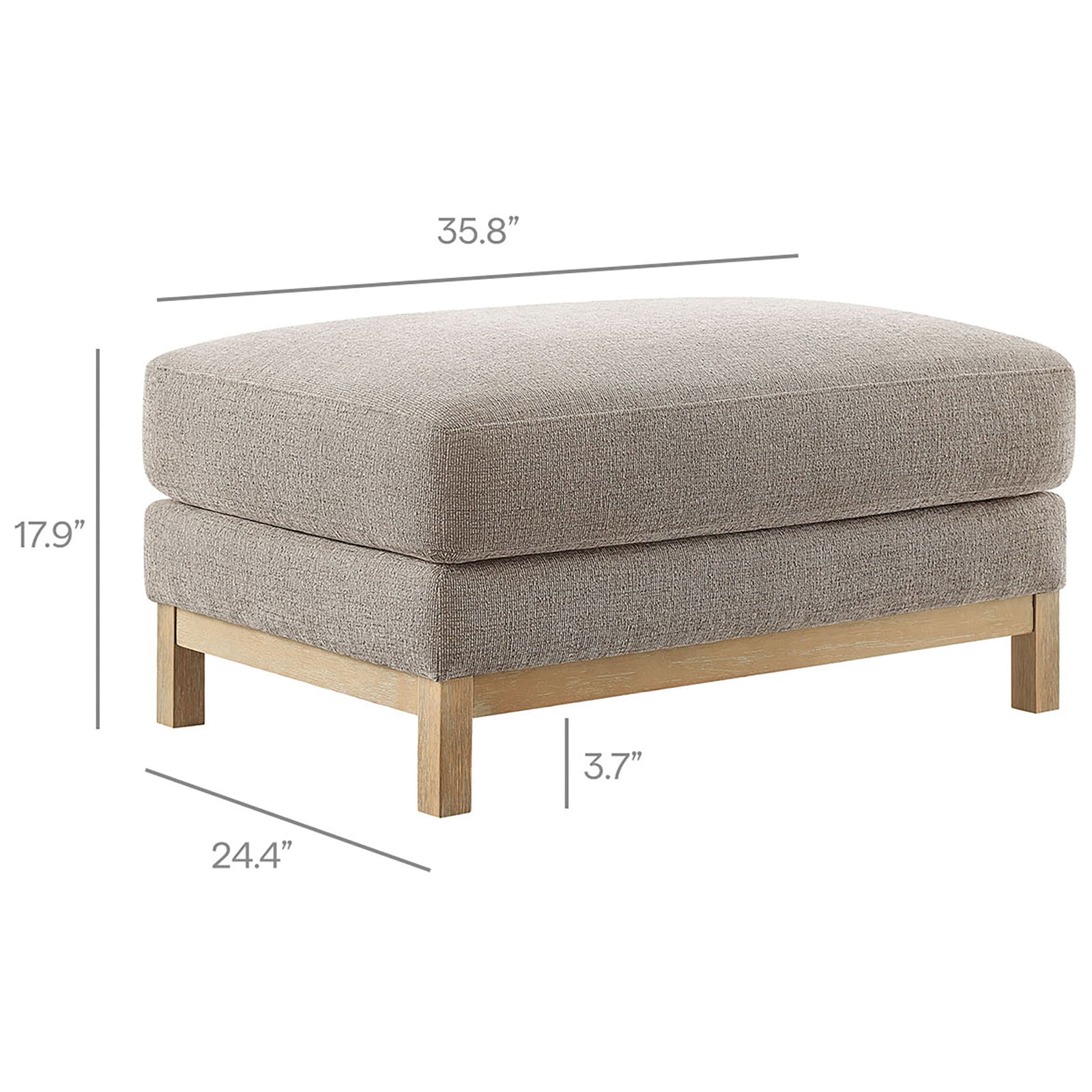Spacious Roscoe ottoman sized for stretch-out comfort with a wide, low profile ideal for modern lounging. || EEI-7330-PEW || dimension_studio