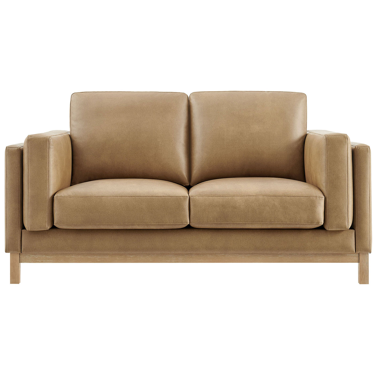 Modern toast vegan leather loveseat with generous seating and clean, tailored track arms || EEI-7336-TST || front_studio